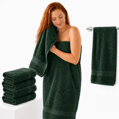 Produktbild von Komfortec 4er Duschtücher 70x140 cm Set aus 100% Baumwolle, 470g/m², Frottee, Weich, Dunkelgrün