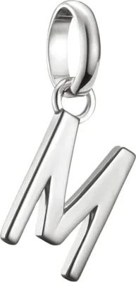 A silver letter 'M' charm pendant.