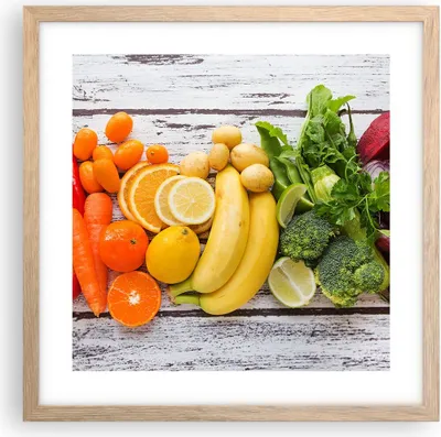 Produktbild von Gerahmtes Poster - Rahmen in heller Eiche - Essen Gemüse Essen frisch - 40x40 cm - Wand Bild - Wanddeko - Wandbilder - Wandposter - Bilderrahmen - Bilder - Kunstdruck - Wandbild - P2NAC40x40-2888