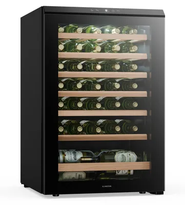 Produktbild von Klarstein Bevora Weinkühlschrank 48 Flaschen – Freistehender Weinkühlschrank, Touch-Bedienfeld 4–18 °C, UV-Glastür, LED-Beleuchtung, Holzablagen
