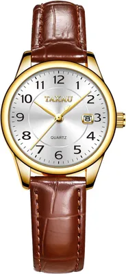 Produktbild von Damen-Quarzuhr mit Lederarmband – Klassische Business-Uhr – Wasserdichte Damenuhr mit Datumsanzeige