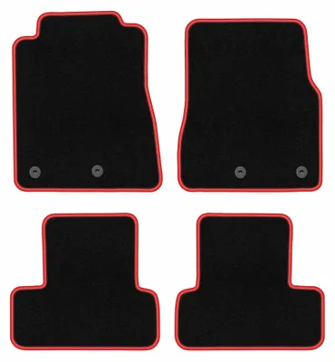 Zdjęcie produktu dla Dywaniki samochodowe welurowe CARLUX-RED do: Ford Mustang MK5 FL (2011-2014, coupe) czarne z czerwonym obszyciem, z mocowaniami