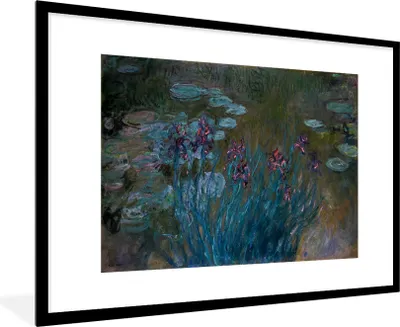 Produktbild von MuchoWow® Gerahmtes Poster Schwertlilien und Seerosen - Gemälde von Claude Monet 90x60 cm - Poster mit Schwarzem Bilderrahmen Wandposter Rahmen Foto Bilder - Wanddekoration - Fotos