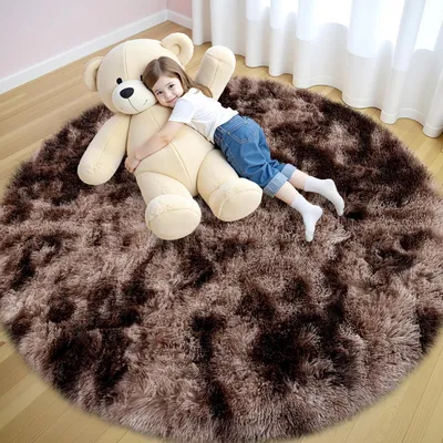 Obrázek produktu pro Kulatý koberec do obývacího pokoje, husto tkaný, hnědý, průměr 120 cm