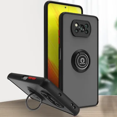 Produktbild von Xiaomi Poco X3 Hülle, Ring Halter Ständer Matte Transluzent TPU Rahmen Stoßfest Schutzhülle für Xiaomi Poco X3 Dunkelgrau