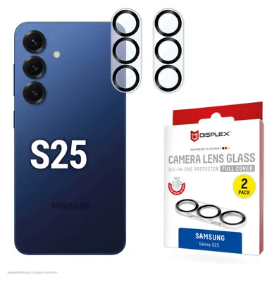 Obrázok produktu pre Displex 02117, Samsung, Galaxy S25, Prachuodolný, Odolné proti nárazu, Odolné proti poškriabaniu, Čierna, Priehľadná, 2 kusov