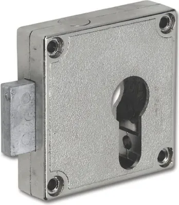 Produktbild von Junie Möbelschloss Dornmaß 40mm - Schrankschloss, Aufschraubschloss links/rechts für Profil Halbzylinder, Messing vernickelt