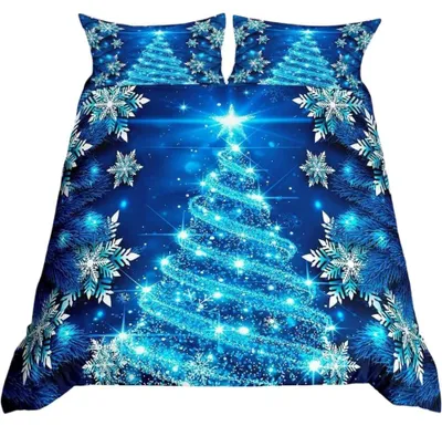 Produktbild von Weihnachtliche Bettwäsche Winter Blau 200x200 cm Kissenbezüge 50 x 75 cm