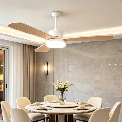 Immagine prodotto di Ventilatore a soffitto INONEFT, 106 cm, con illuminazione e telecomando, 3 pale, funzionamento silenzioso, motore DC, 6 velocità, 3 temperature di colore, timer, colore legno