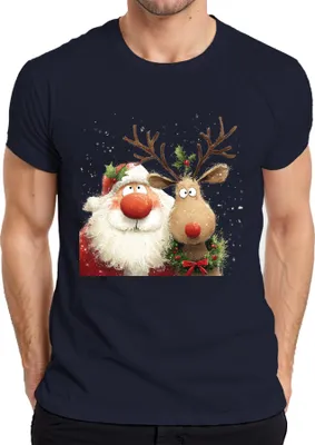 Produktbild von Rudolph Weihnachtsmann Rentier Rotnase niedlich lustig Geschenk Herren T-Shirt, Navy, S
