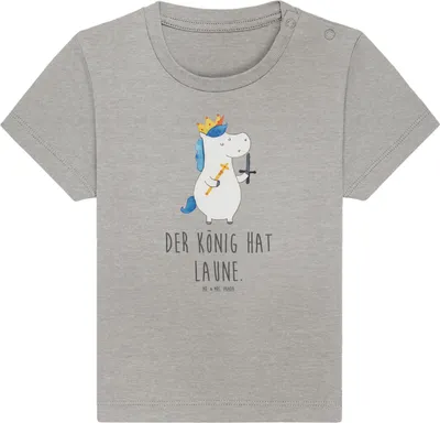 Produktbild von Mr. & Mrs. Panda Organic Baby Shirt Einhorn König mit Schwert 6. - 12. Monat - Heather Grey - Geschenk, Einhörner, Unicorn, Mittelalter, Ritter,  T-Shirt, Kinder