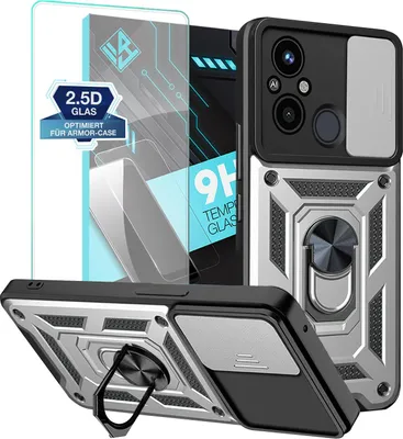 Produktbild von Armor Handyhülle für Xiaomi Redmi 12C mit 9H Displayglas Displayschutz Kameraschutz Handy Panzer Case Cover Schutzhülle Outdoor Farbe: Silber