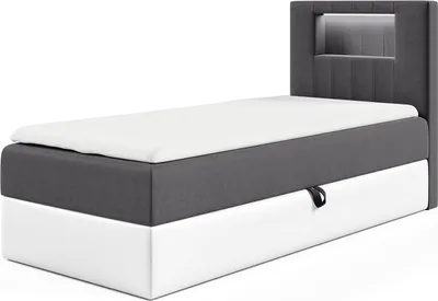 Produktbild von MEBLINI Kinderbett mit Bettkasten - Gepolstert Einzelbett mit Matratze - Polsterbett mit Stauraum - Bett mit Kopfteil - Stauraumbett - GARETH 1 - 100x200 Rechts - H3/Dunkelgrau Samt