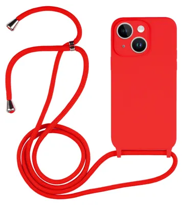 Produktbild von Handyhülle Rot mit Handykette Band für IPhone15plus Silikon Schutzhülle Case zum Umhängen