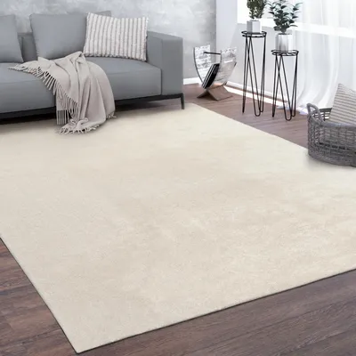 Produktbild von Waschbarer Teppich Wohnzimmer Kurzflor Einfarbiger Moderner Stil Weich Creme Grösse 120x160 cm