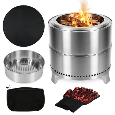 Produktbild von Peviasot Rauchfreie Feuerschale Ø49,5 cm, 201 Edelstahl, tragbar mit Tasche und Ascheschaufel, für Garten, Terrasse, Balkon und Camping, Silber