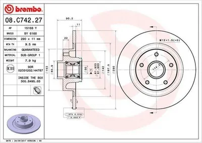 Produktbild von 2x BREMBO Bremsscheibe 08.C742.27 für RENAULT Megane IV Grandtour (K9A/M/N_)