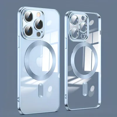 Two clear phone cases with silver magnetic rings are displayed against a gray background.
