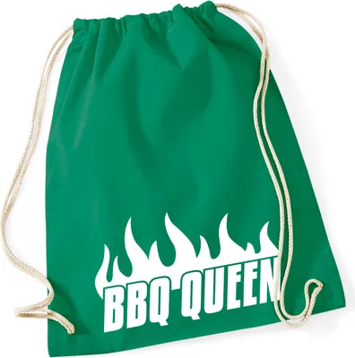 Produktbild von Huuraa Turnbeutel BBQ Queen Flammen 12 Liter Kelly Green Baumwolle Rucksack Geschenkidee