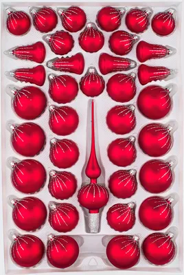 Produktbild von 39 tlg. Glas-Weihnachtskugeln Set in Classic Rot Silber Regen