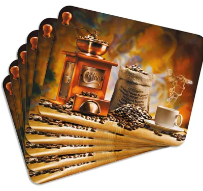 Produktbild von MG Design Set aus 6 Kork-Platzsets - Coffee 3 - 30 x 40 cm - hitzebeständig & abwischbar, mit Korkrückseite