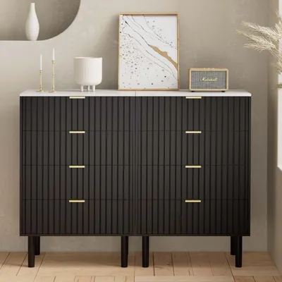 Produktbild von Kommode mit 8 Schubladen 120 x 34 x 94 cm Marmoroptik Schwarz 2er Set