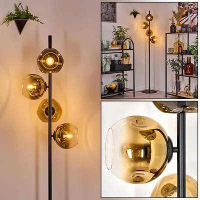 Produktbild von Villamare Stehlampe aus Metall/Glas in Schwarz/Gold/Klar, Retro/Vintage-Design
