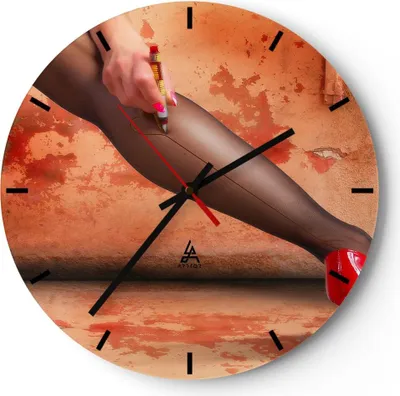 Produktbild von Wanduhr - Rund - Glasuhr - Bein Strumpf Mode Ferse - 30x30cm - Schleichendes Uhrwerk - Lautlos - zum Aufhängen bereit - Dekoration Modern - Wanddekoration aus Glas - C3AR30x30-2239