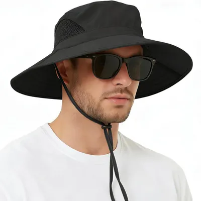Produktbild von Sonnenhut Herren Damen UPF 50+ UV-Schutz Faltbar Sommerhut Wanderhut Safari Hut Schwarz