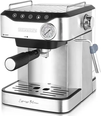 Produktbild von HEINRICHS Espressomaschine, Barista Siebträgermaschine mit 850W, 20 Bar Druck, Kaffeemaschine mit Milchaufschäumerstab, Doppelauslauf, LED Touch