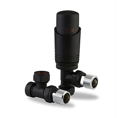Produktbild von Thermostatisches Heizkörperventil und Lockshield Set 15 mm x 1/2 Zoll, mattschwarz, für Heizung