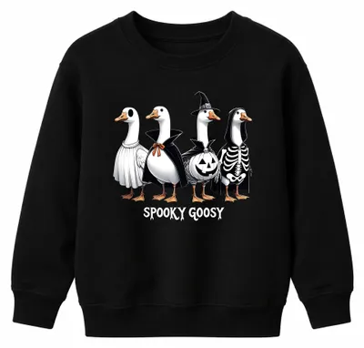 Productafbeelding van Spooky Goosy Halloween: Grappig en griezelig eend-thema sweatshirt voor kinderen, zwart, maat 152