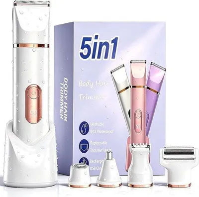 Obrázek produktu pro Elektrický holicí strojek 5 v 1 pro ženy, depilátor pro intimní partie, zastřihávač bikin pro tělo a obličej s LED displejem, vodotěsný (IPX7)