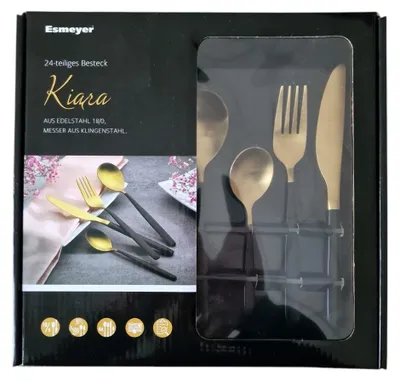 Produktbild von Esmeyer 24 teiliges Besteck Set KIARA aus 18/10 Edelstahl Messer aus Klingenstahl, Farbe:Schwarz/Gold