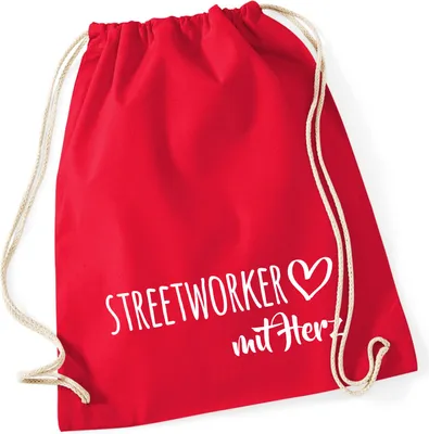 Produktbild von Huuraa Turnbeutel Streetworker mit Herz 12 Liter Classic Red Baumwolle Rucksack Geschenkidee