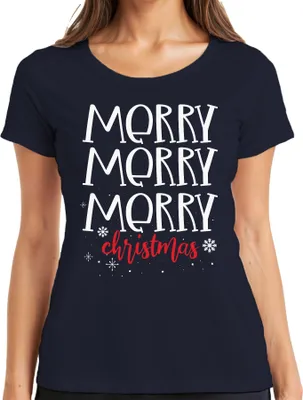 Produktbild von Merry Merry Merry Christmas - Weihnachten Weihnachtsgeschenk Christmas Damen T-Shirt, Navy, L