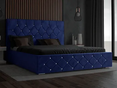 Obrázek produktu pro Čalouněná postel GRAINGOLD Glamour 180x200 cm Rossa - velurová látka, lamelový rošt, zásuvka - manželská postel s krystaly - modrá (Magic Velvet 2216)