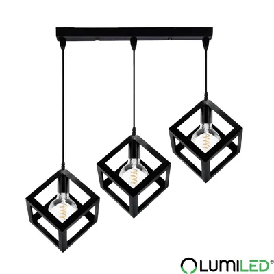 Produktbild von LUMILED Pendelleuchte Geometrischer Pendelwürfel Kronleuchter für LED 3 x E27 Industrial Retro Hängeleuchte Esstisch Wohnzimmerlampe Decke hängend