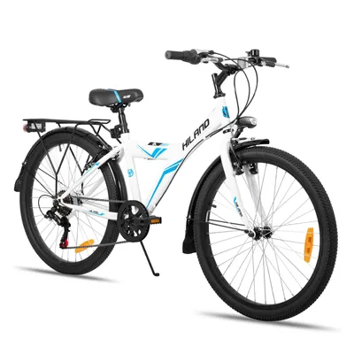 Image de HILAND Rocket 24 pouces Vélo de montagne pour enfants VTT pour garçons et filles avec Shimano 6 vitesses lumière porte-bagages, blanc