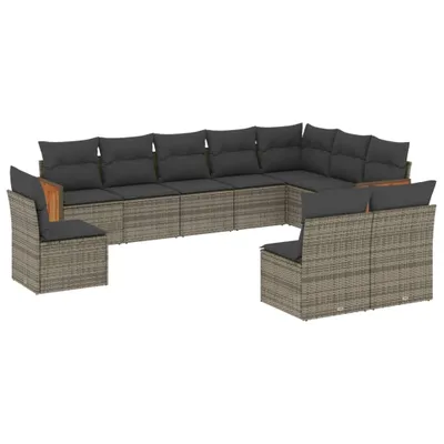 Produktbild von 10-tlg. Garten-Sofagarnitur mit Kissen Grau Poly Rattan