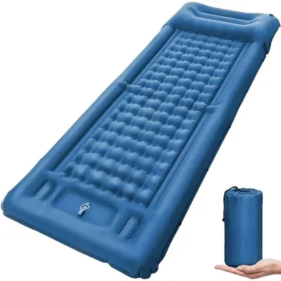 Image de Matelas de camping gonflable, avec pompe à pied intégrée, de couleur bleue