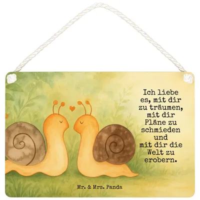 Produktbild von Mr. & Mrs. Panda Schild Schnecken Liebe Design DIN A6 - Weiß - Geschenk, Zukunft, wandtafel, Dekobrett, Türschild, Gemeinsam, Paar, holzbild, Wandbild Holz, glücklich