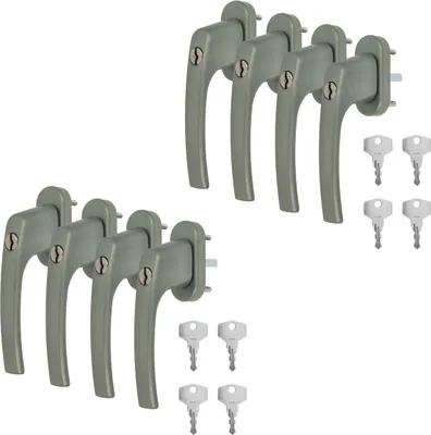 8 x Alu Fenstergriff in Dunkelsilber F9 abschließbar - Stiftlänge 35mm