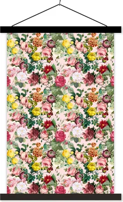 Produktbild von MuchoWow® Textilposter Rosen - Blumen - Collage - Gelb 60x90 cm mit schwarzem Rahmen - Poster Wohnzimmer