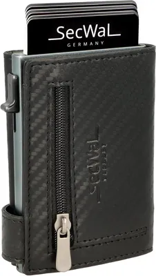 Produktbild von Kartenetui aus Echtleder mit Münzfach und RFID Schutz, Slim Wallet mit Aluminium Kartenhalter für bis zu 10 Karten, Kompakte Geldbörse