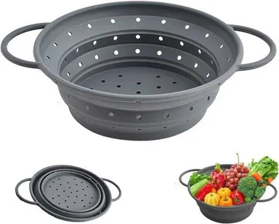 Produktbild von Famanu Sieb für Pasta, Obst und Gemüse - faltbar, aus Silikon, 21,5 cm, grau