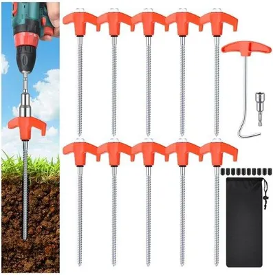 Produktbild von Famanu Zelt-Hering Set - Robuste Schraubheringe für Camping - 10 Stück - Orange
