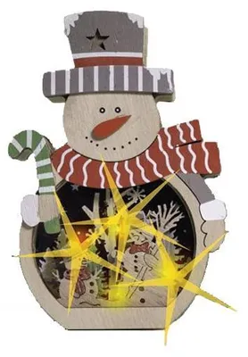 Holz-Schneemann mit LED-Beleuchtung, 16,5 cm