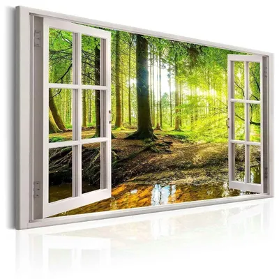 Produktbild von Visario Leinwandbild Waldblick 120x80 cm – Bild Wandbild Kunstdruck, aufhängfertig, Echtholzrahmen, Zackenaufhänger, Art. 5001