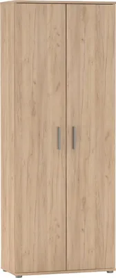 A two-door wardrobe with a wood-grain finish.